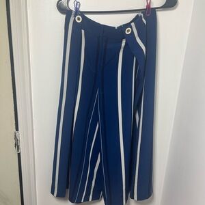 Zara Basic Blue Striped Wide Leg Cropped Pants High Waist EU S US S